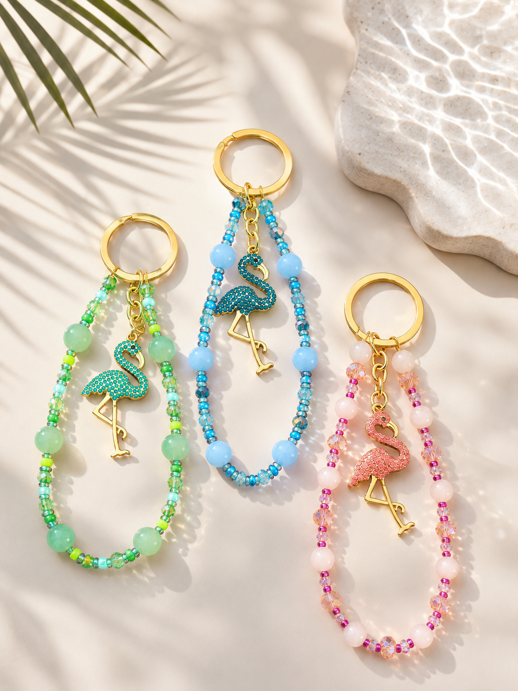 Green, Pink, Blue Flamingo Beaded Bag and Phone Charm