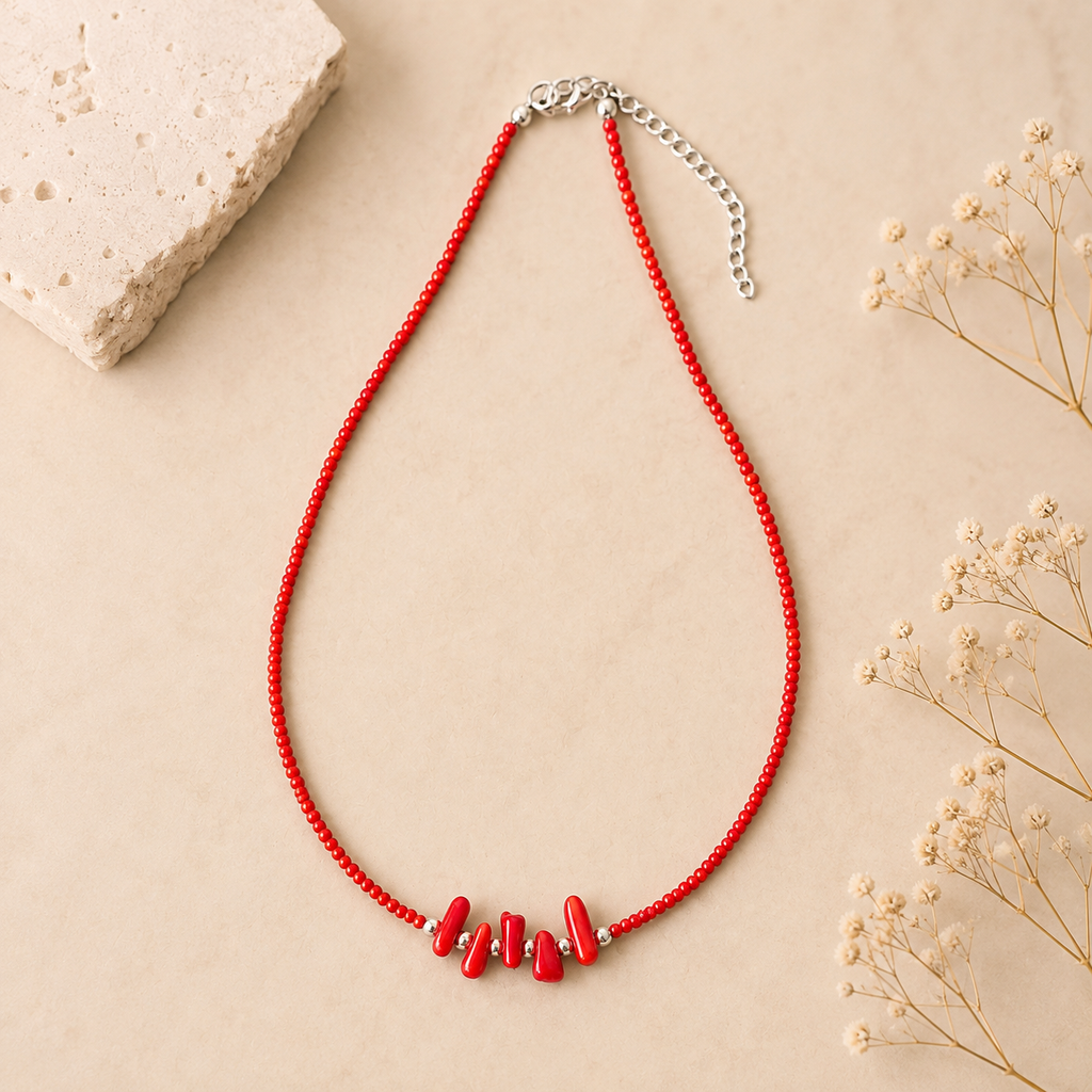 Red Coral Beaded Necklace