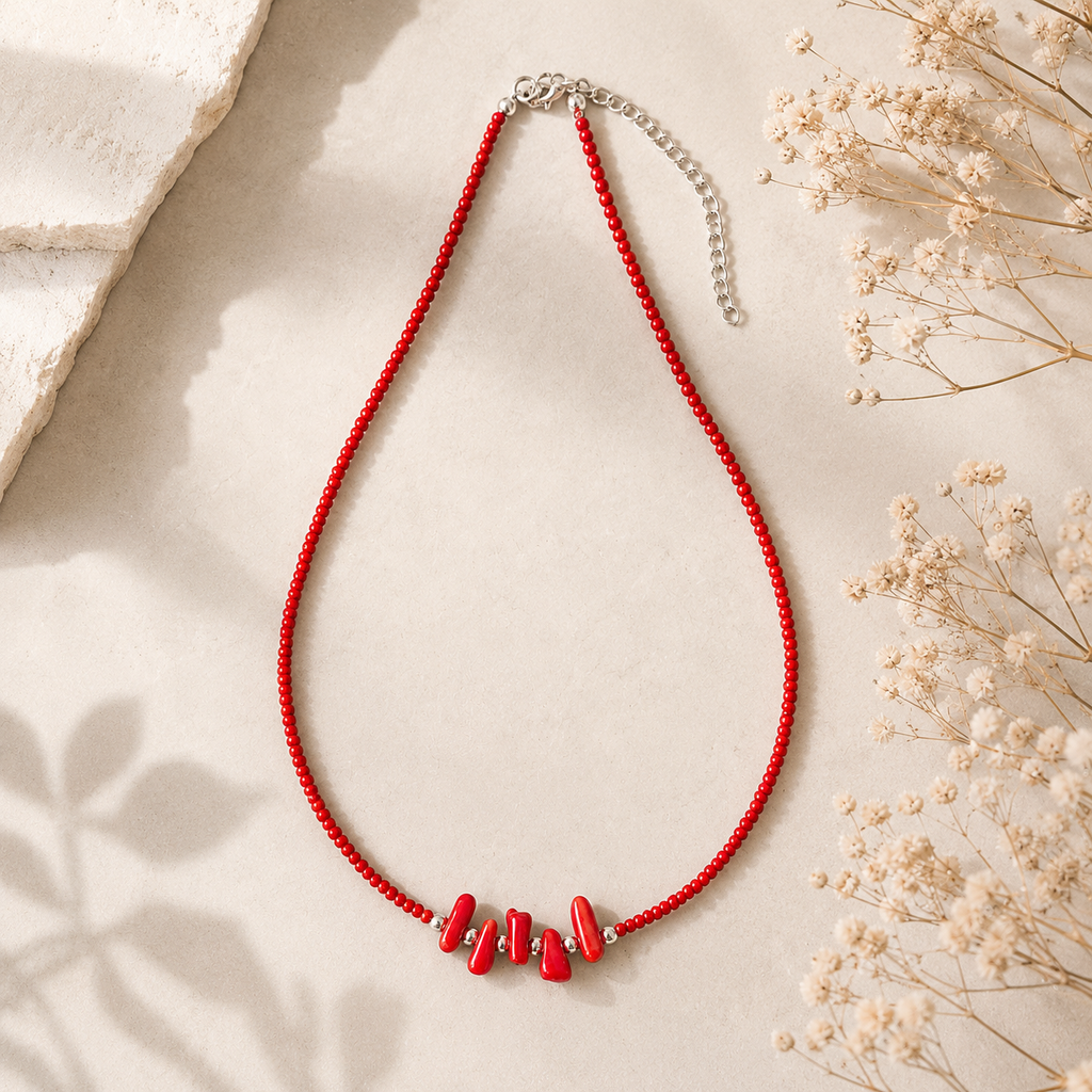 Red Coral Beaded Necklace