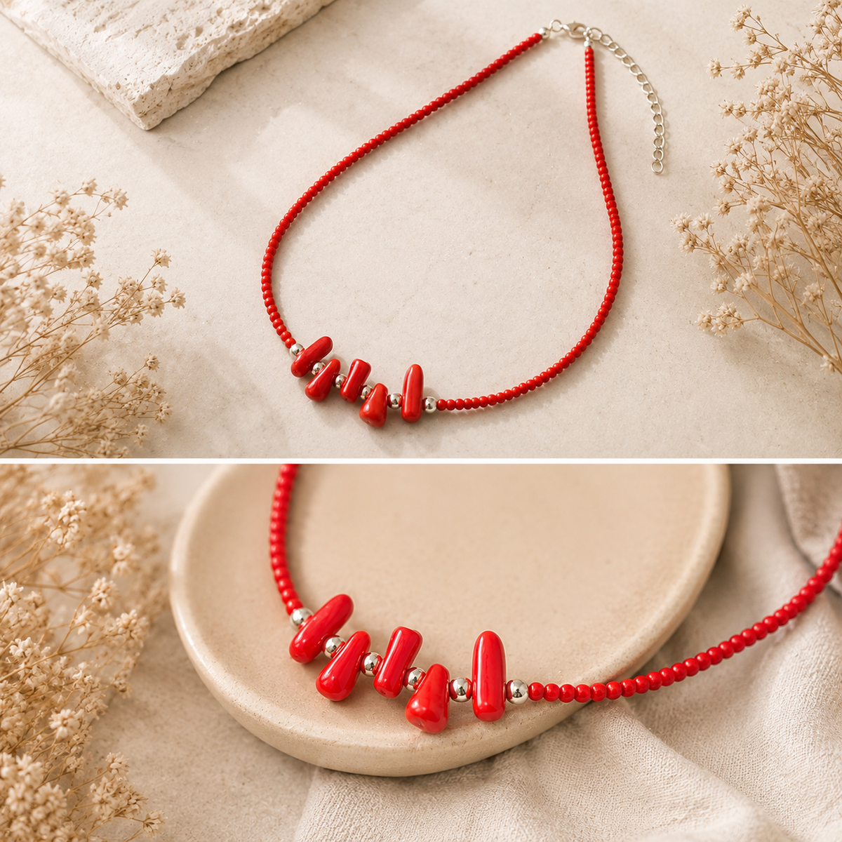 Red Coral Beaded Necklace