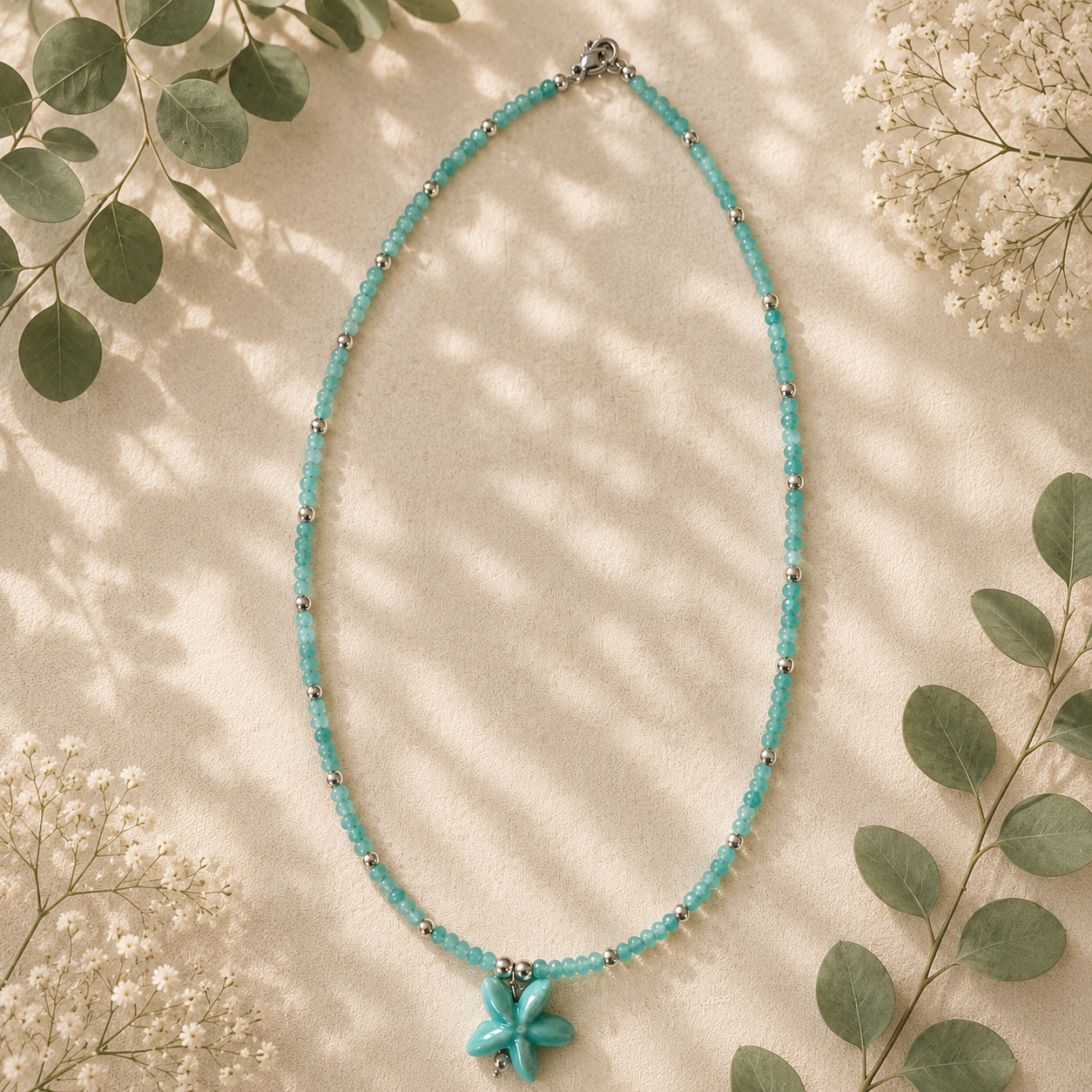 Natural Amazonite Gemstone Beaded Necklace