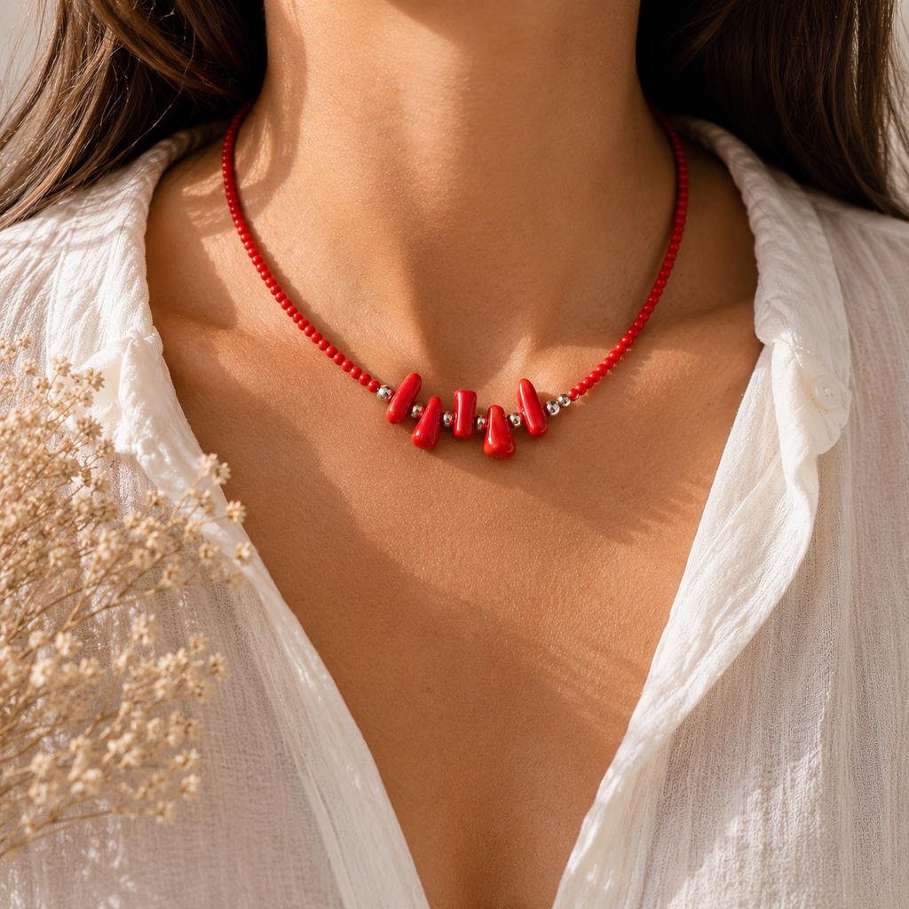 Red Coral Beaded Necklace