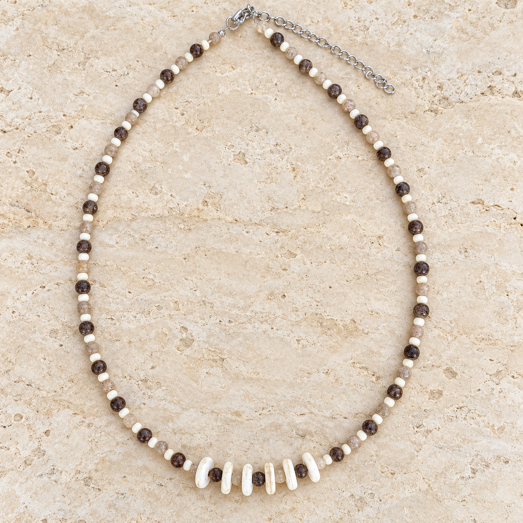 Brown & Cream Natural Stone Beads Necklace