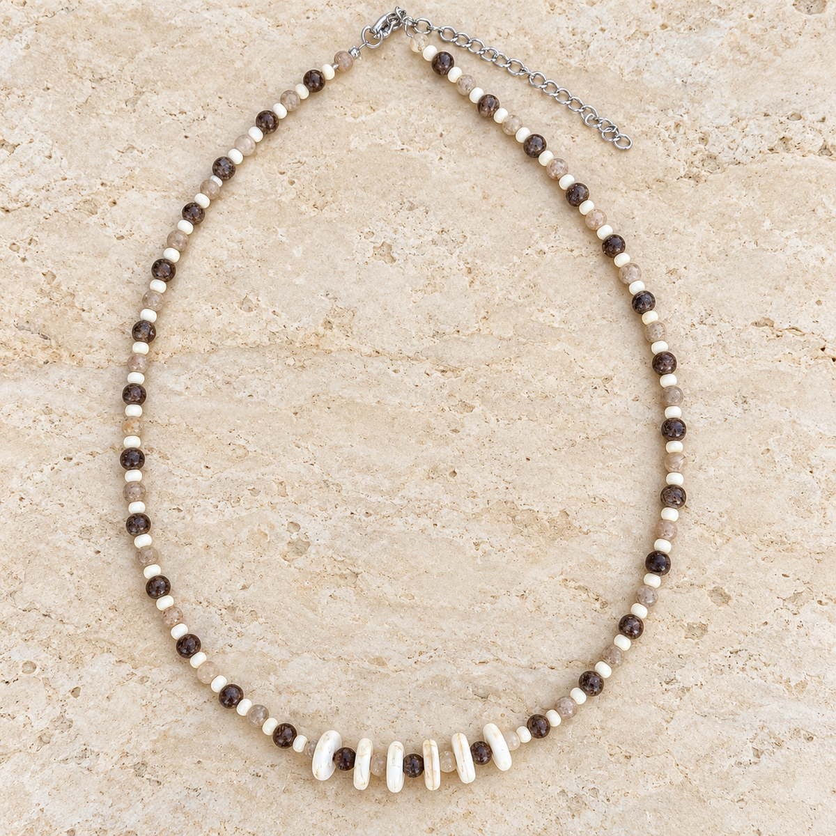 Brown & Cream Natural Stone Beads Necklace