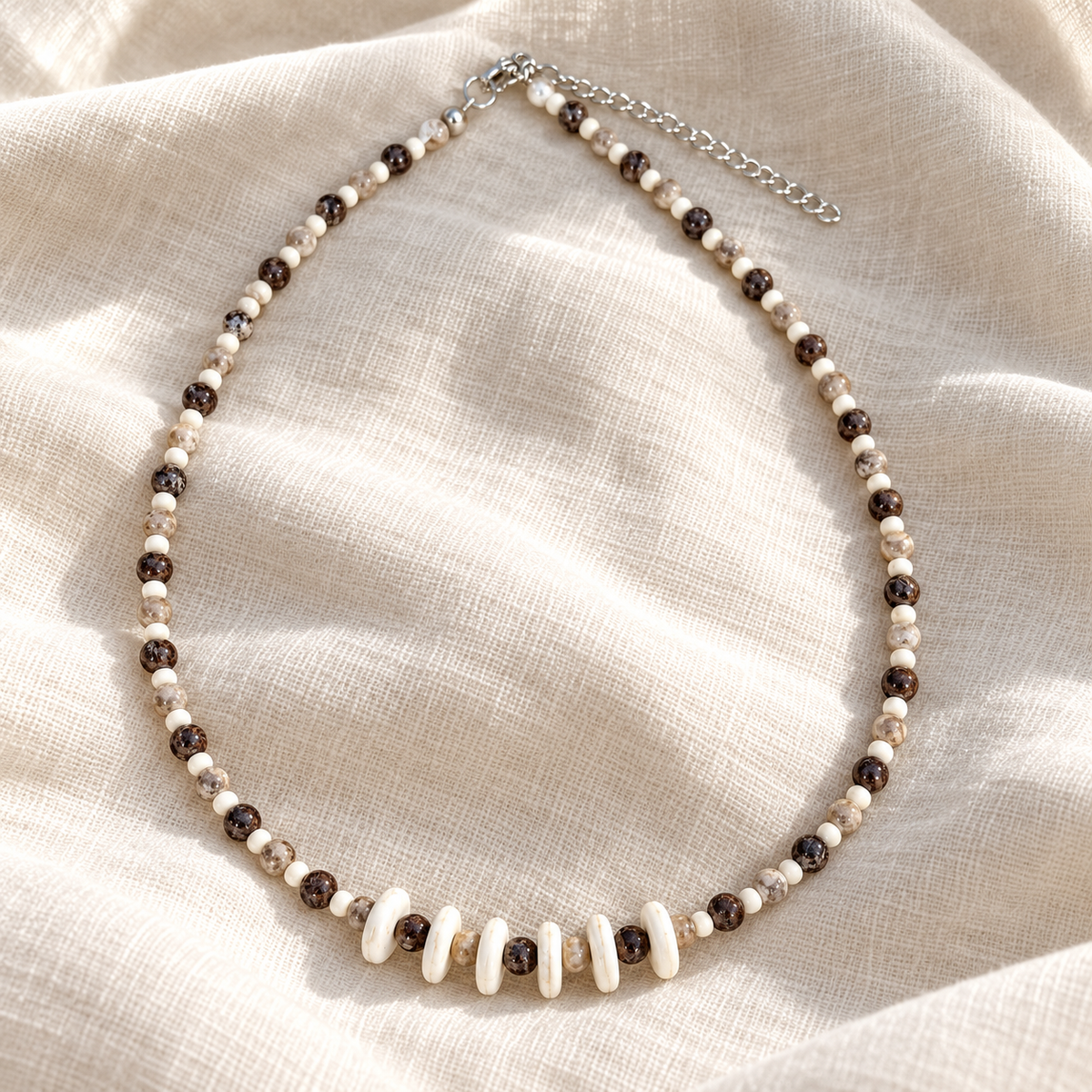 Brown & Cream Natural Stone Beads Necklace