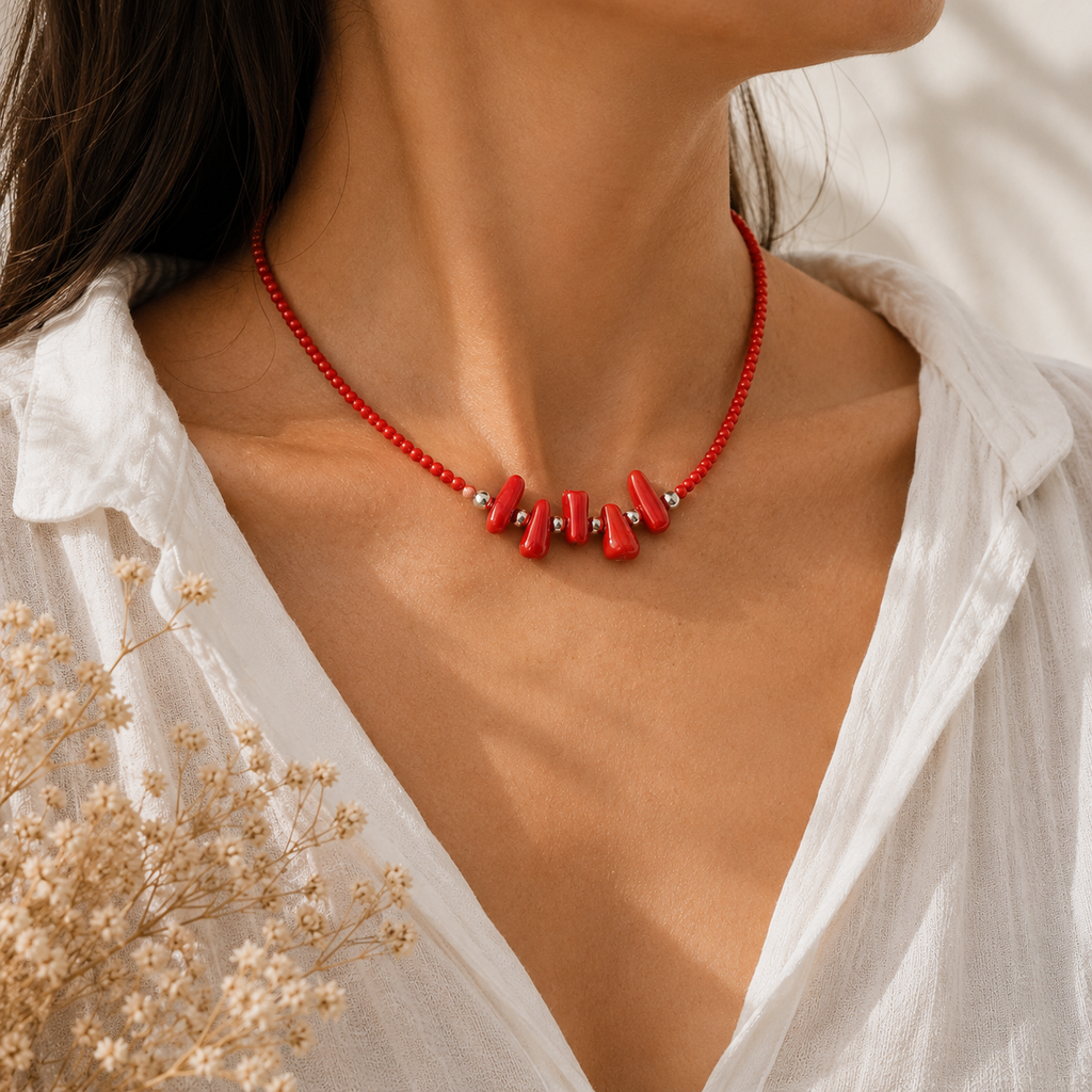 Red Coral Beaded Necklace