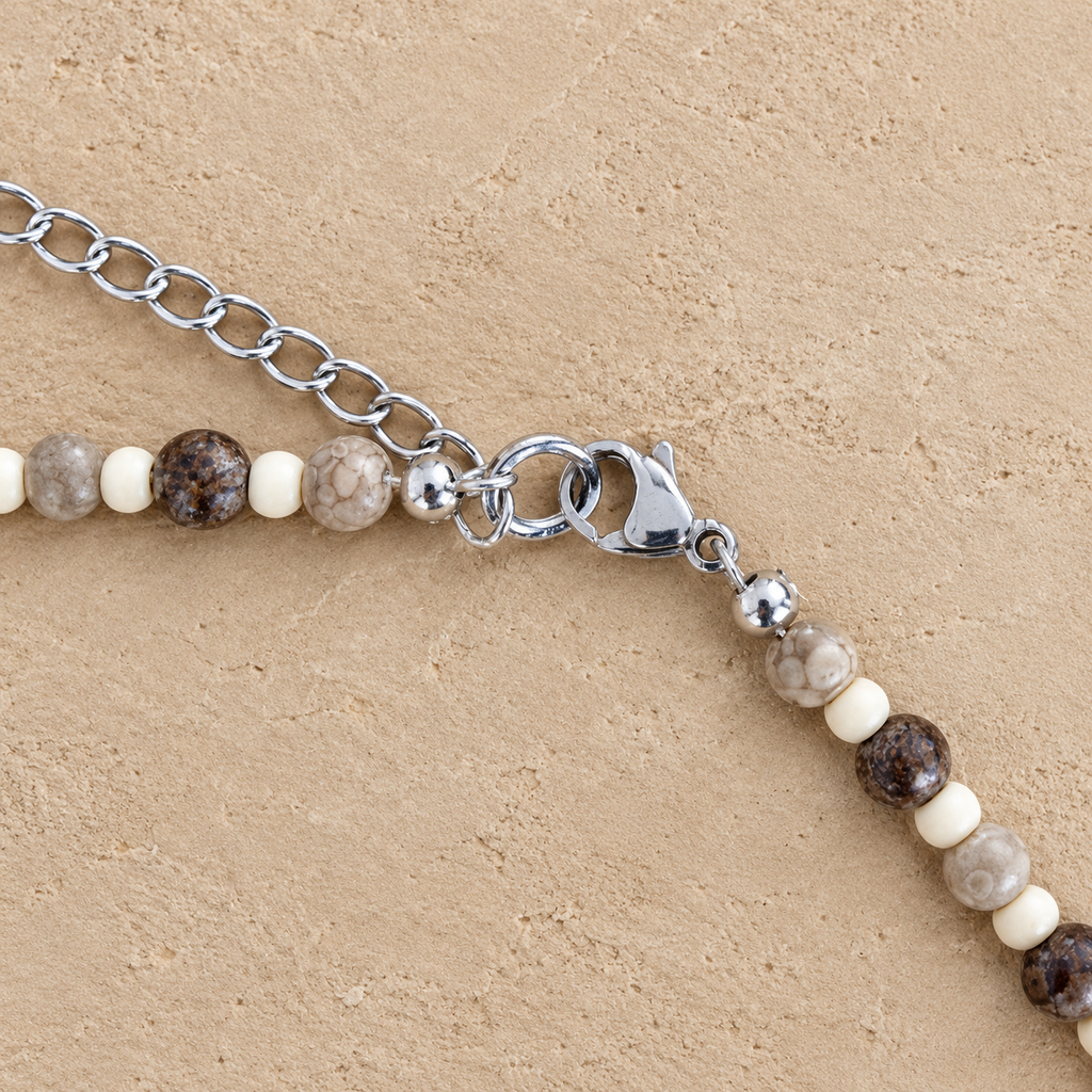 Brown & Cream Natural Stone Beads Necklace