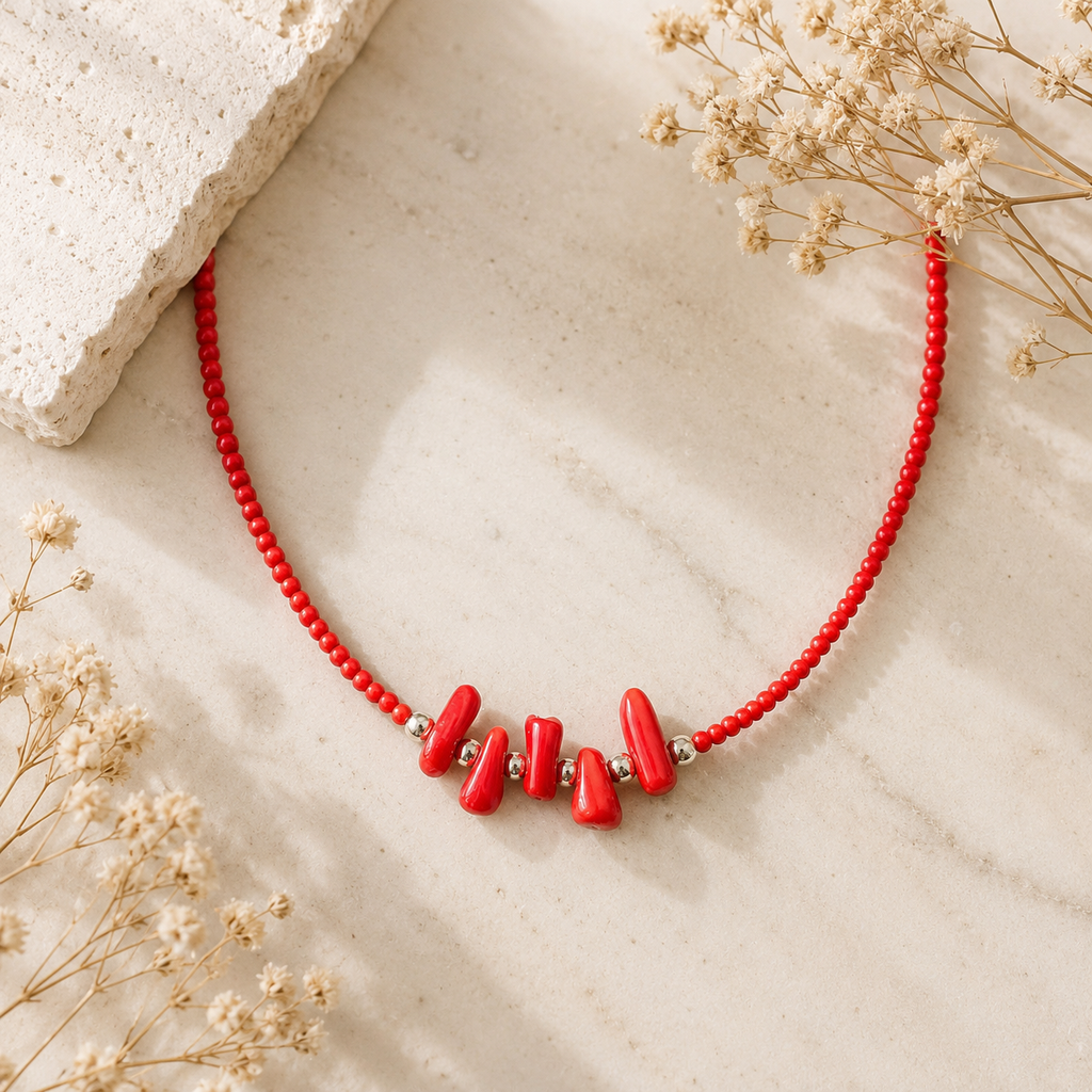 Red Coral Beaded Necklace
