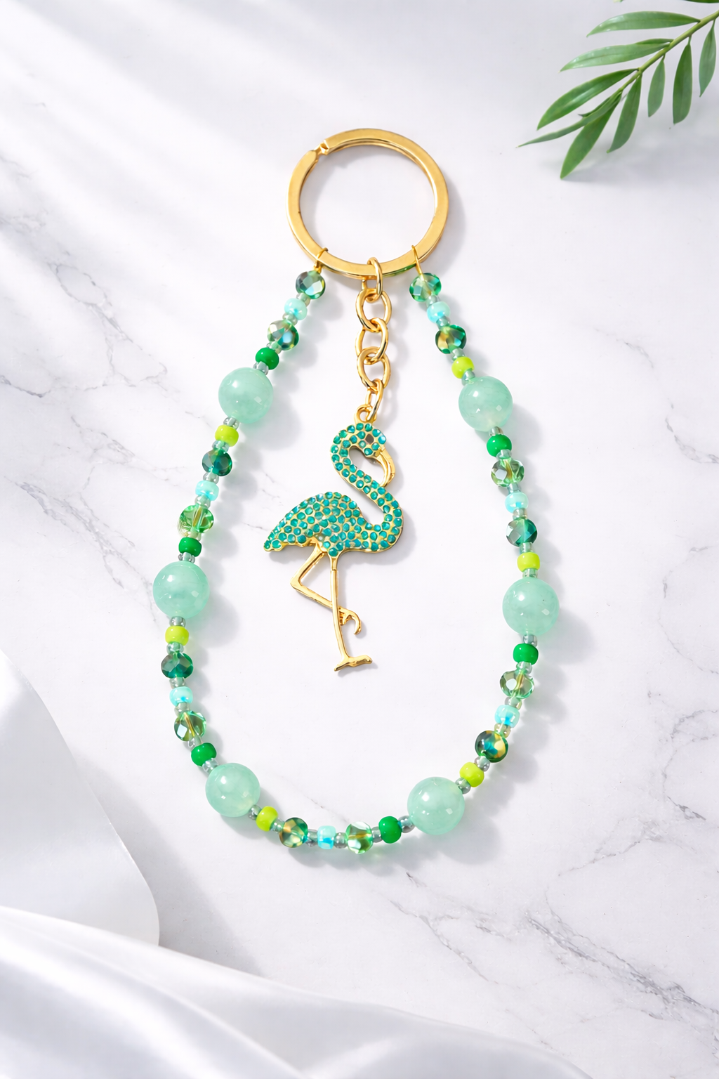 Green, Pink, Blue Flamingo Beaded Bag and Phone Charm
