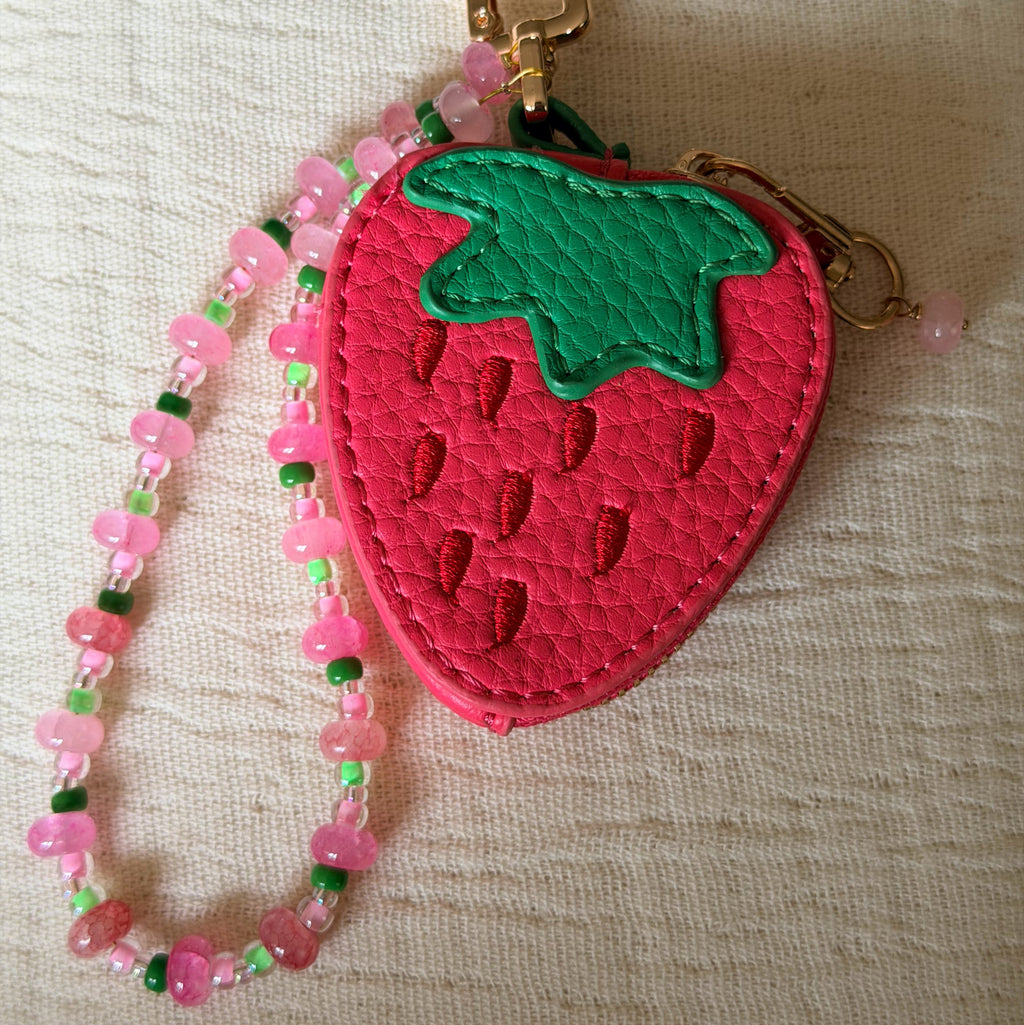 Strawberry Coin Purse Keyring | Cute Faux Leather Zip Pouch
