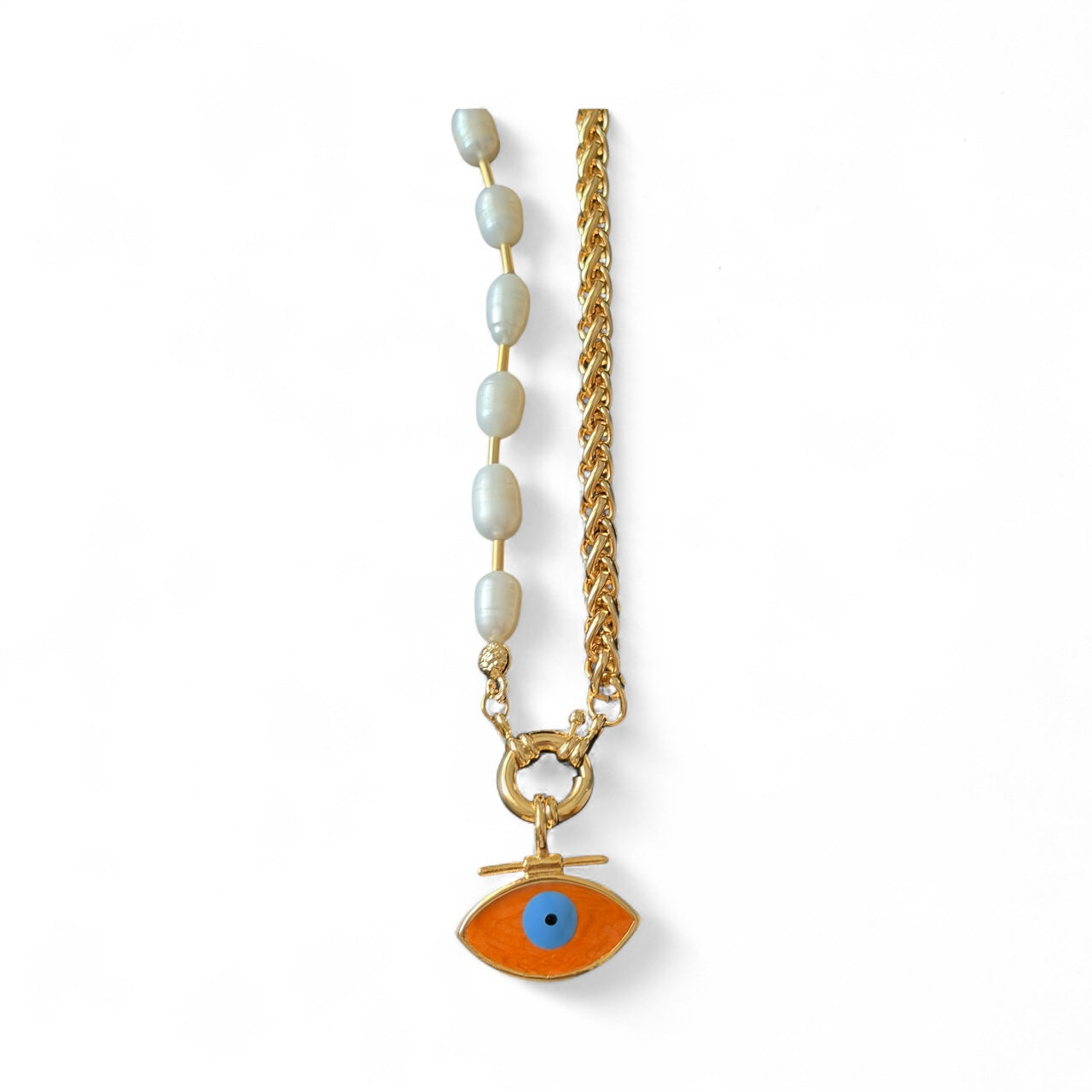 Evil Eye Pearl &amp; Chain Necklace