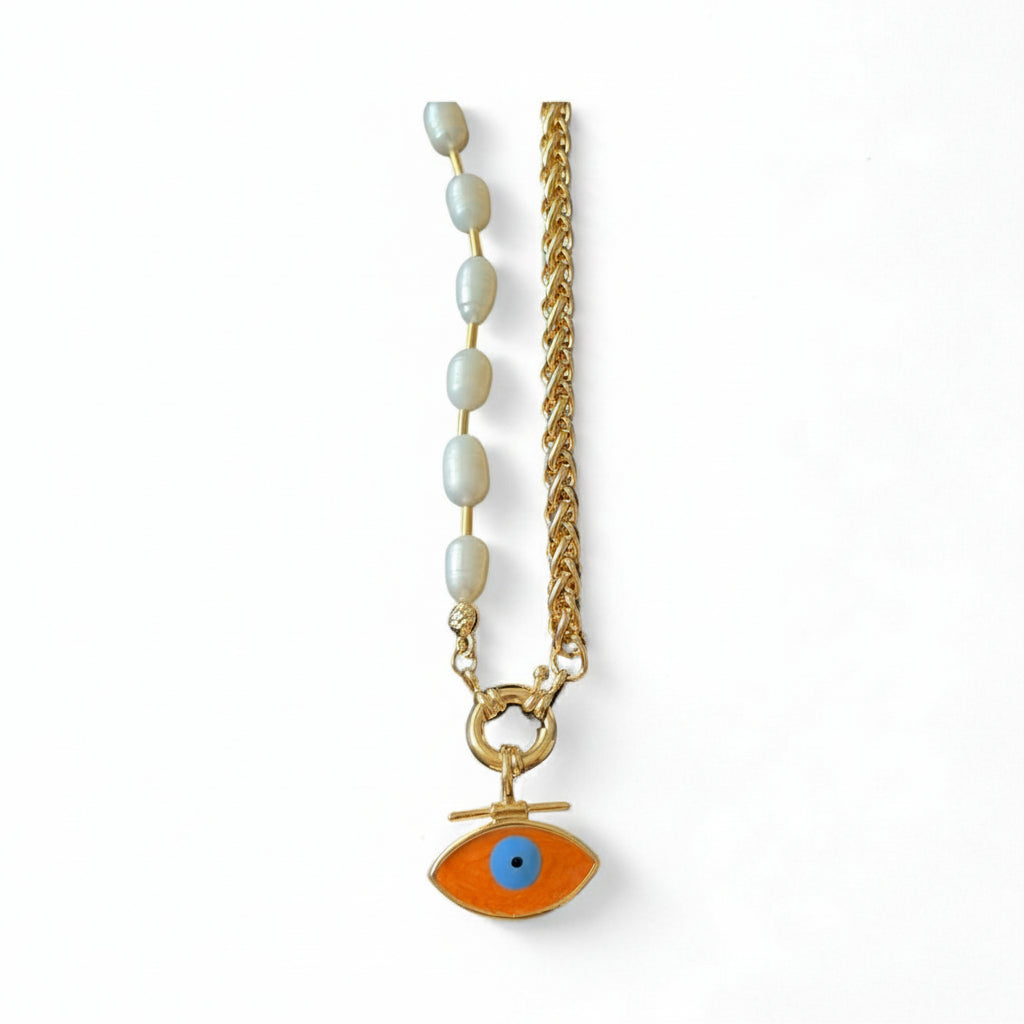 Evil Eye Pearl &amp; Chain Necklace