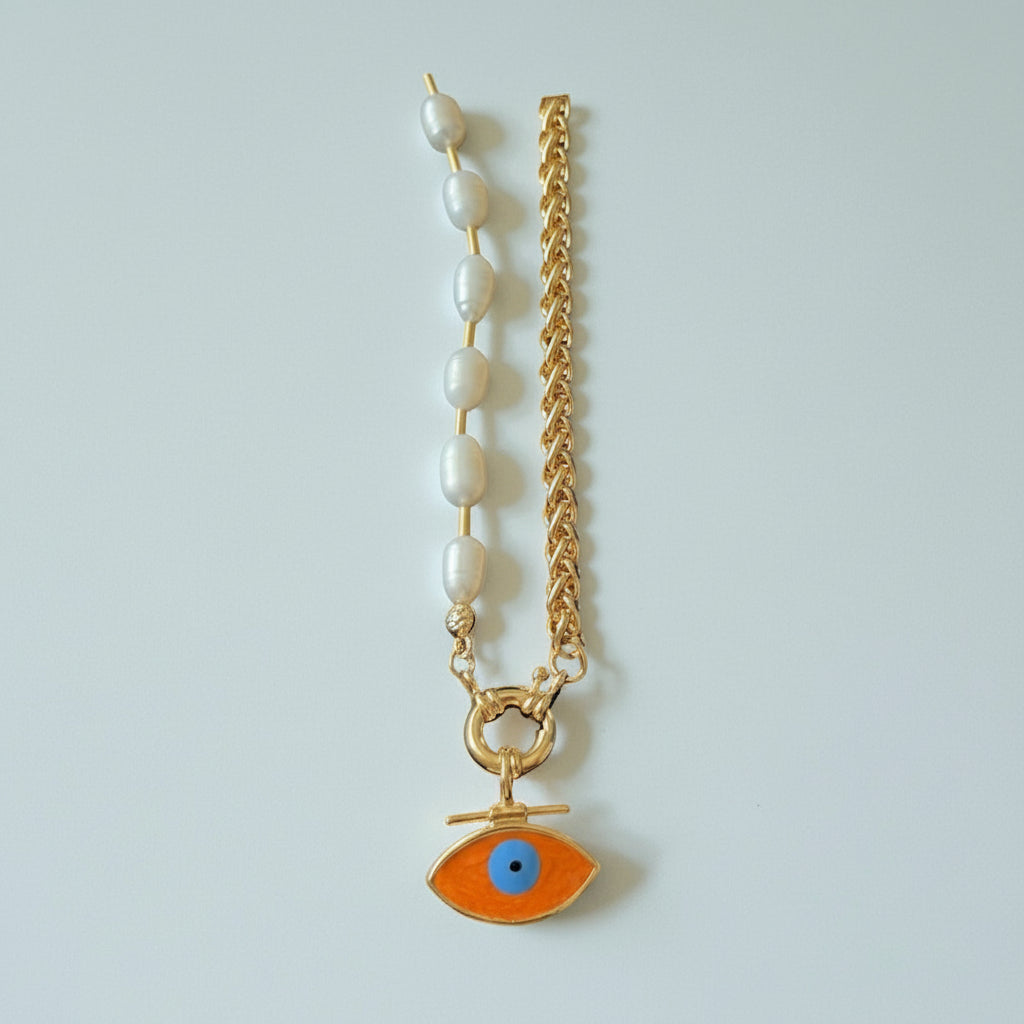 Evil Eye Pearl &amp; Chain Necklace