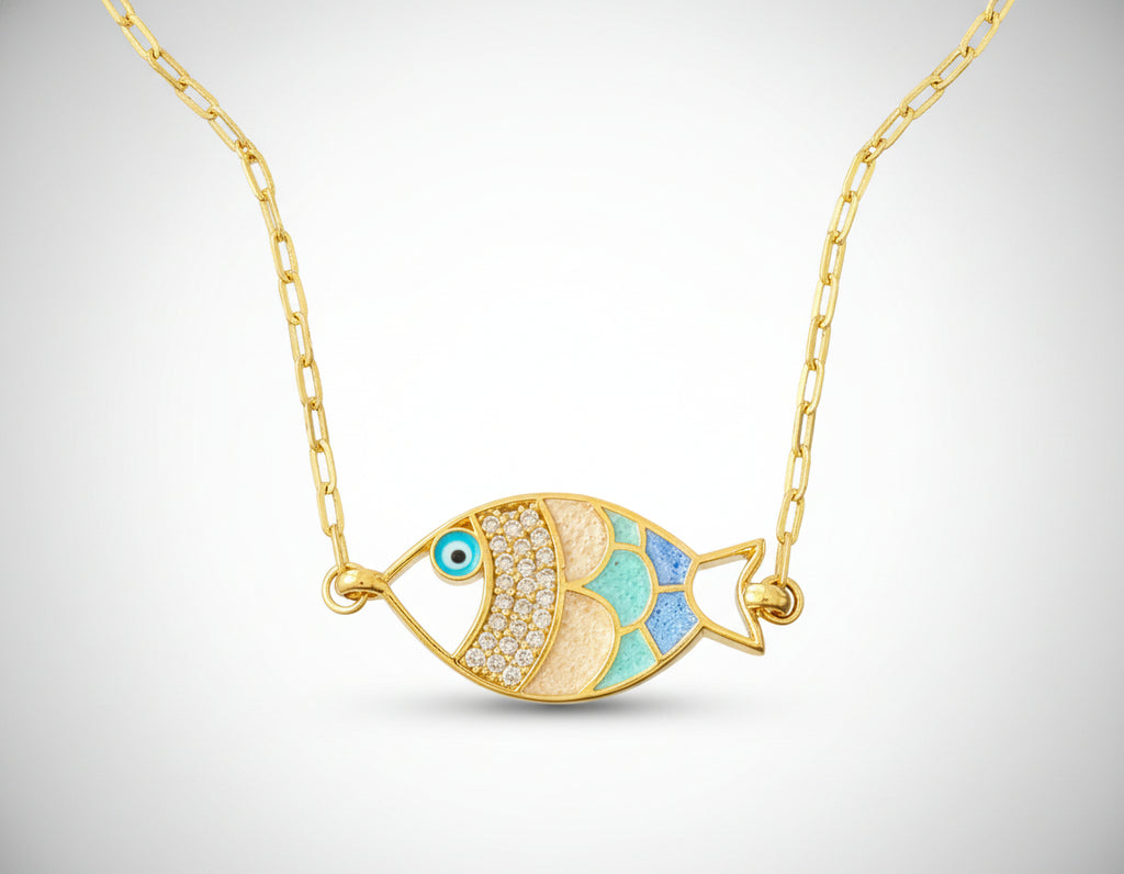 Enamel Fish Pendant Necklace
