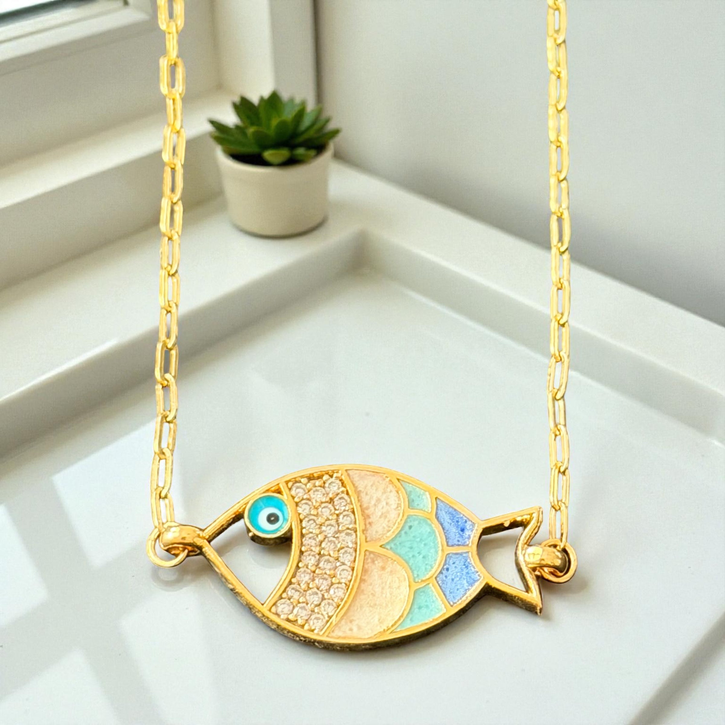 Enamel Fish Pendant Necklace
