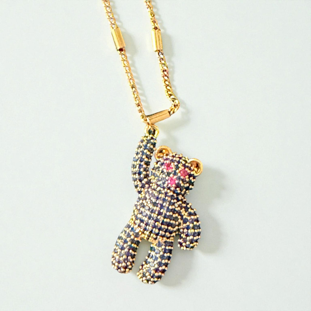 Sparkling Teddy Bear Pendant Necklace