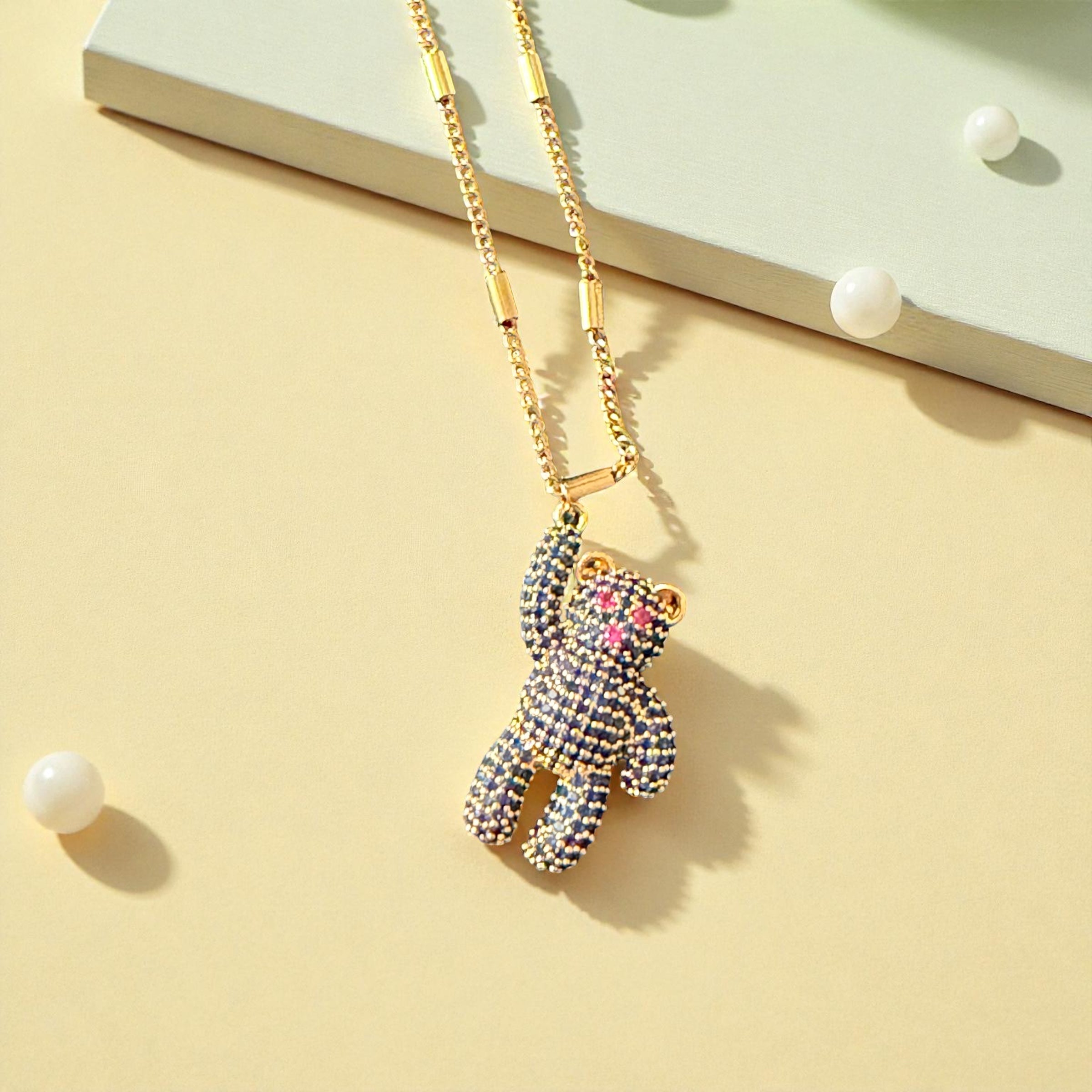 Sparkling Teddy Bear Pendant Necklace