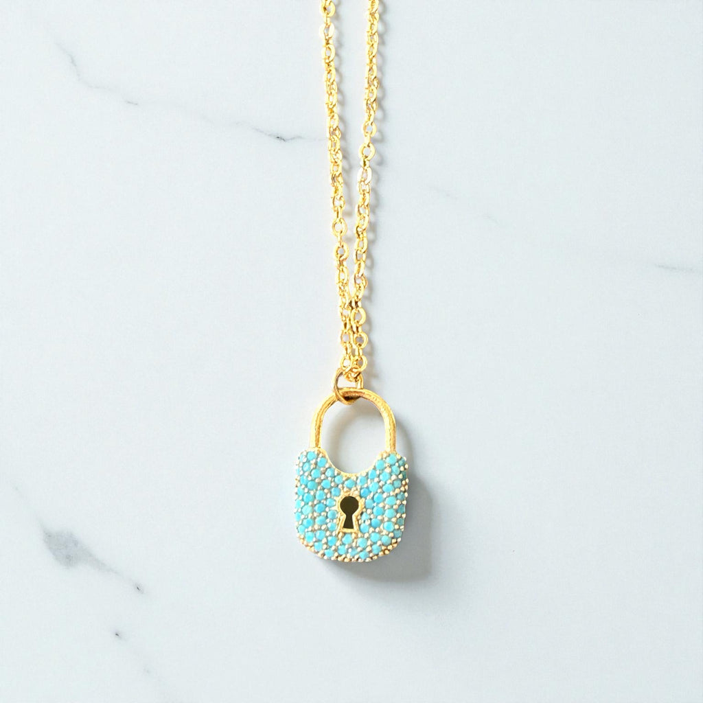 Turquoise Lock Pendant Necklace