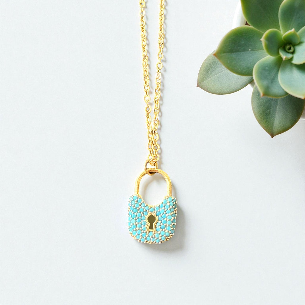Turquoise Lock Pendant Necklace