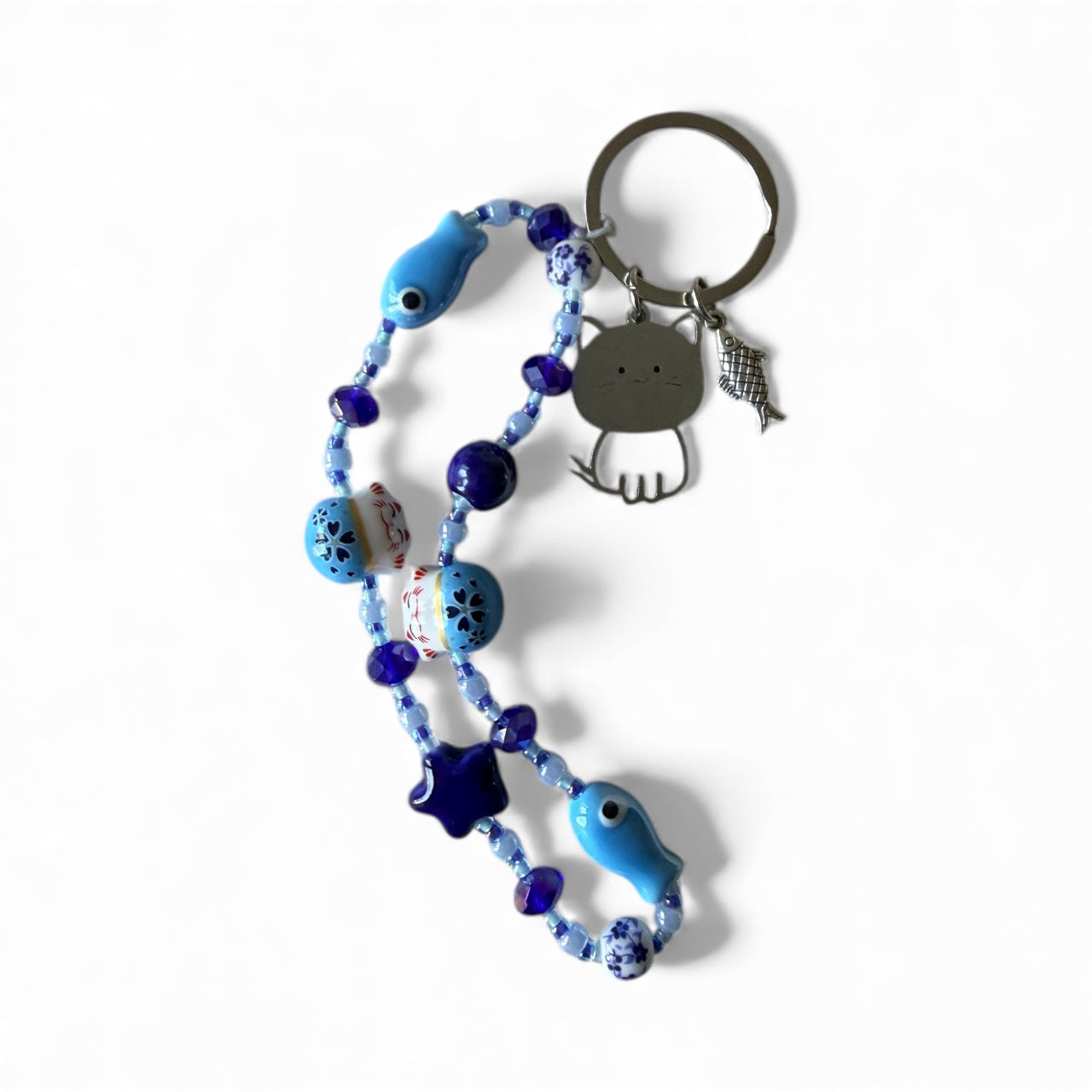 Handmade Blue Beaded Keychain