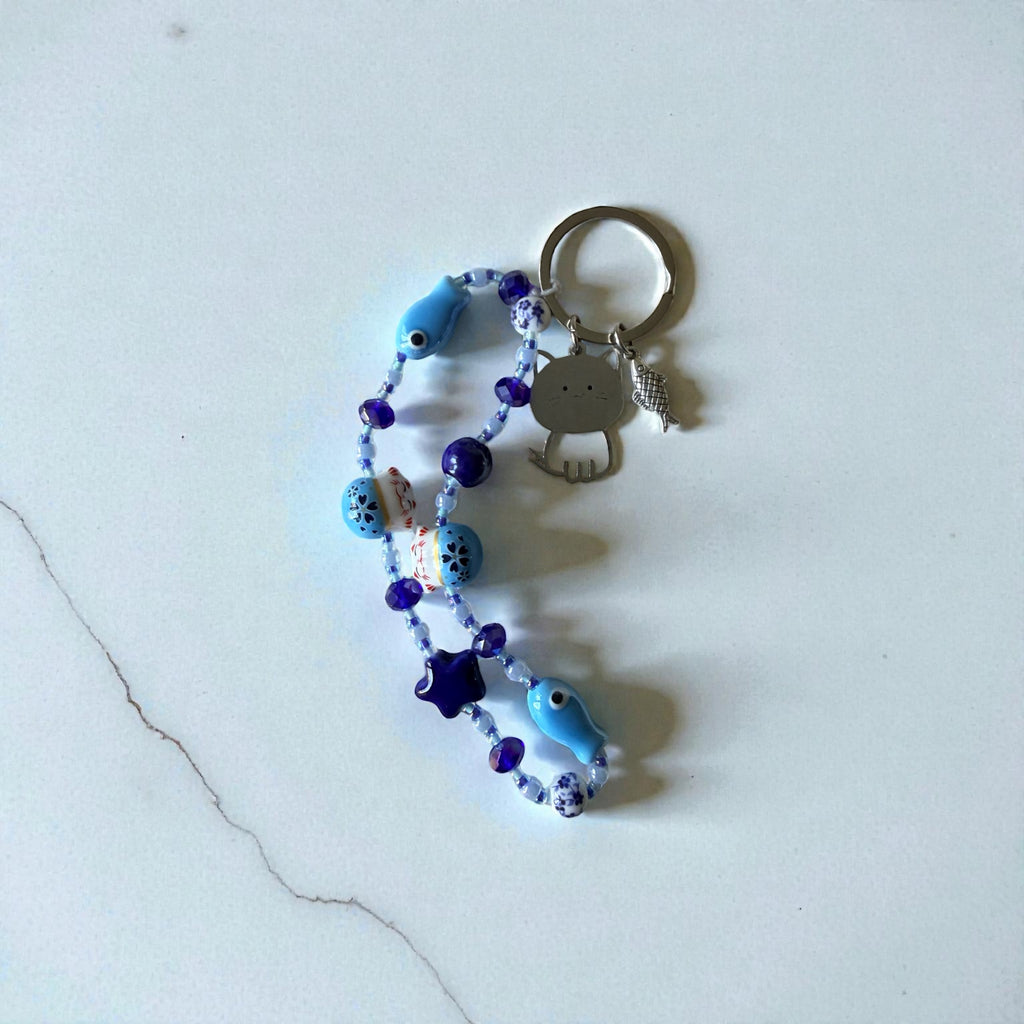 Handmade Blue Beaded Keychain