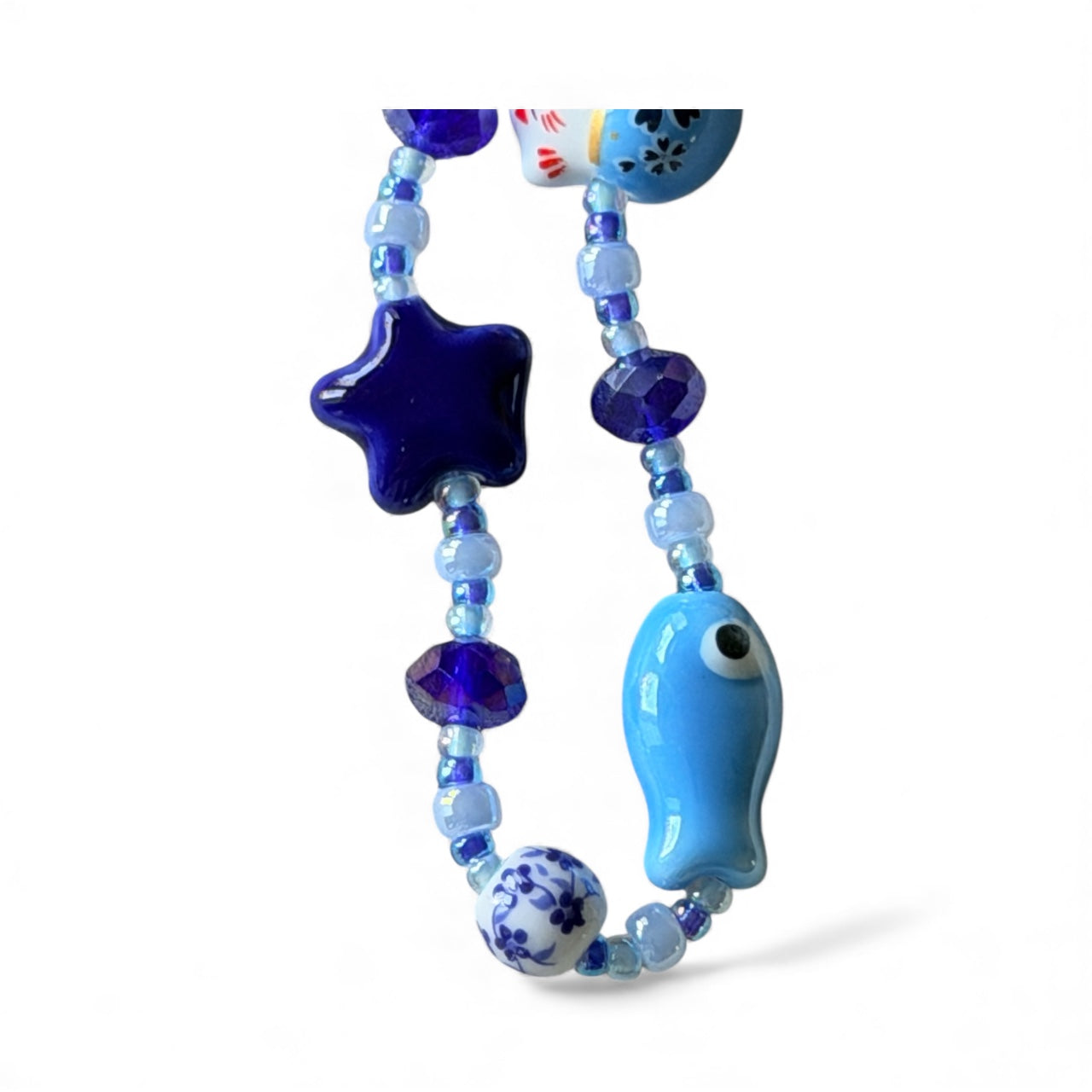 Handmade Blue Beaded Keychain