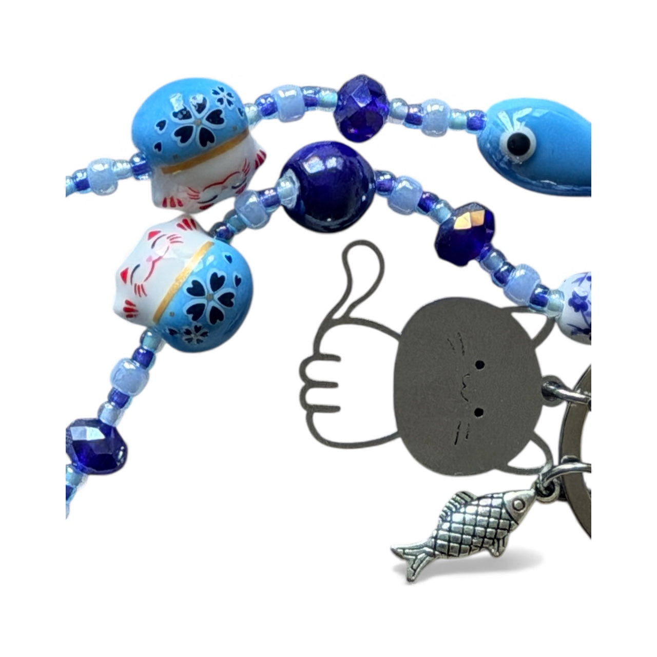 Handmade Blue Beaded Keychain