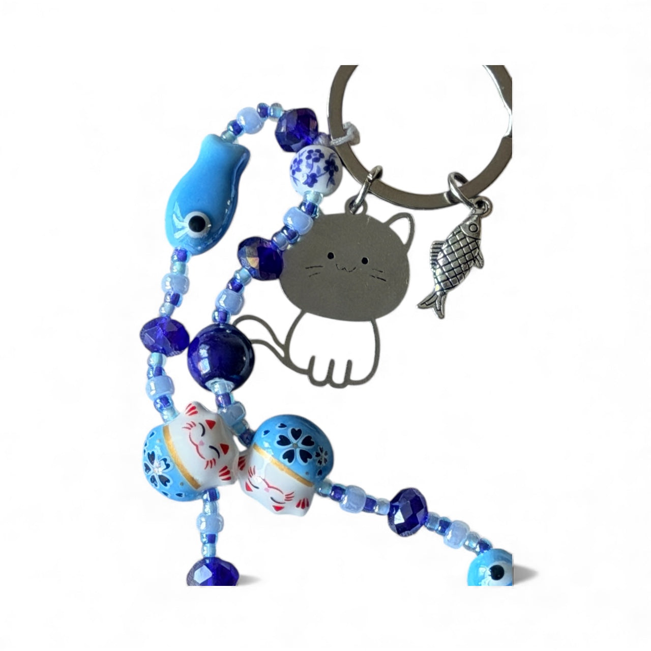 Handmade Blue Beaded Keychain