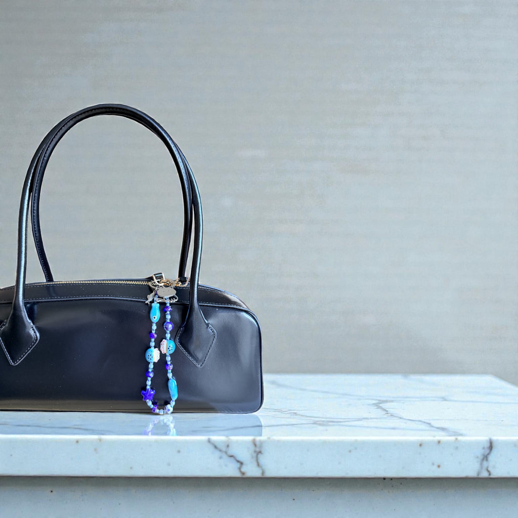 Handmade Blue Beaded Keychain