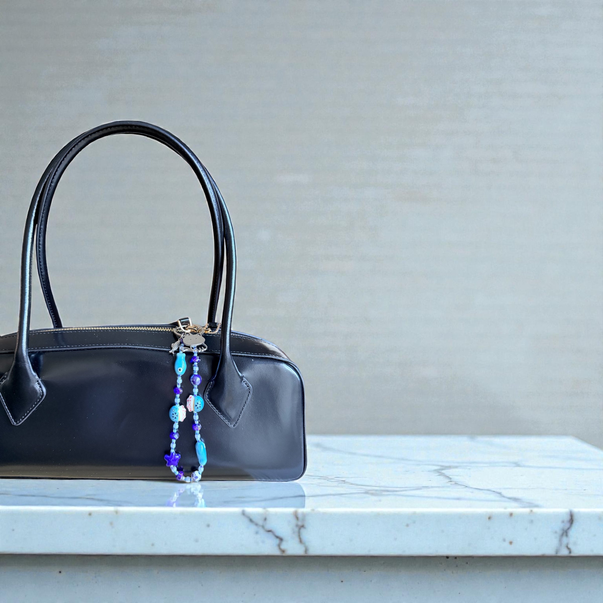 Handmade Blue Beaded Keychain