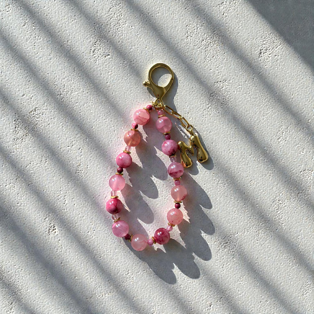 Pink Gemstone Beaded Initial Bag Charm