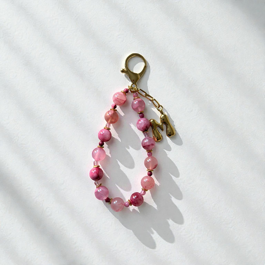 Pink Gemstone Beaded Initial Bag Charm