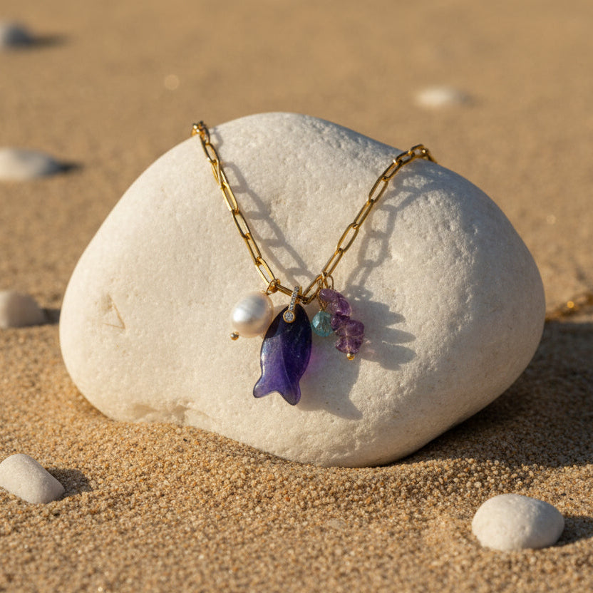 Amethyst Fish & Pearl Necklace