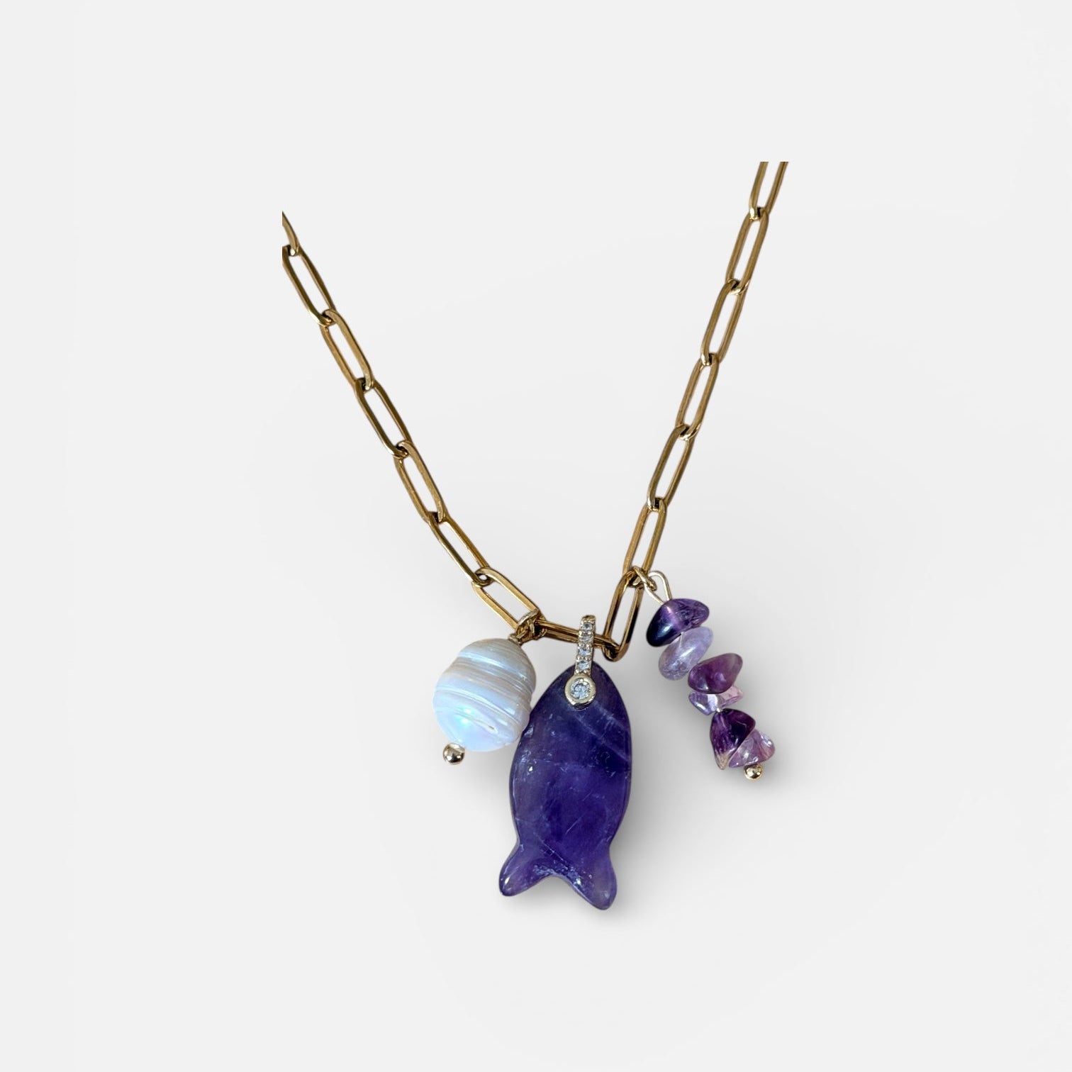 Amethyst Fish & Pearl Necklace