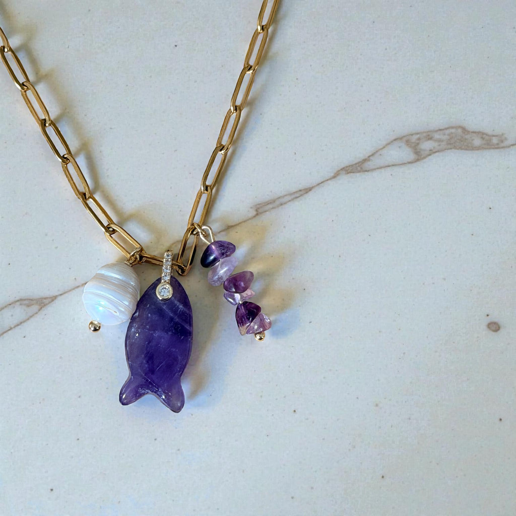 Amethyst Fish & Pearl Necklace