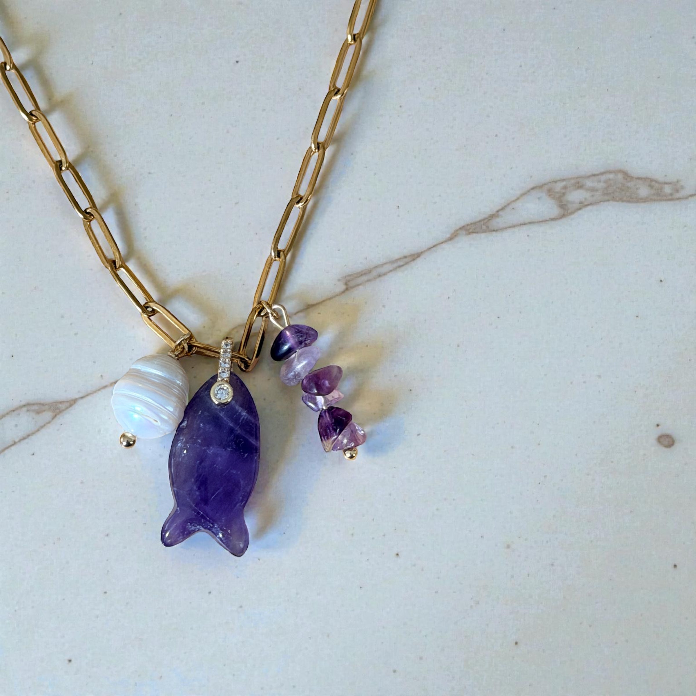 Amethyst Fish & Pearl Necklace