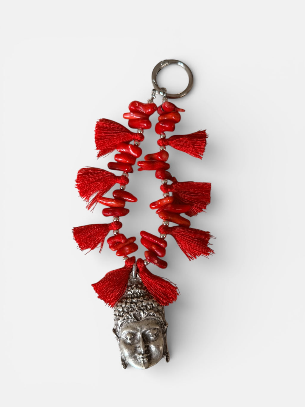 Red Beaded Buddha Bag Charm with Tassels