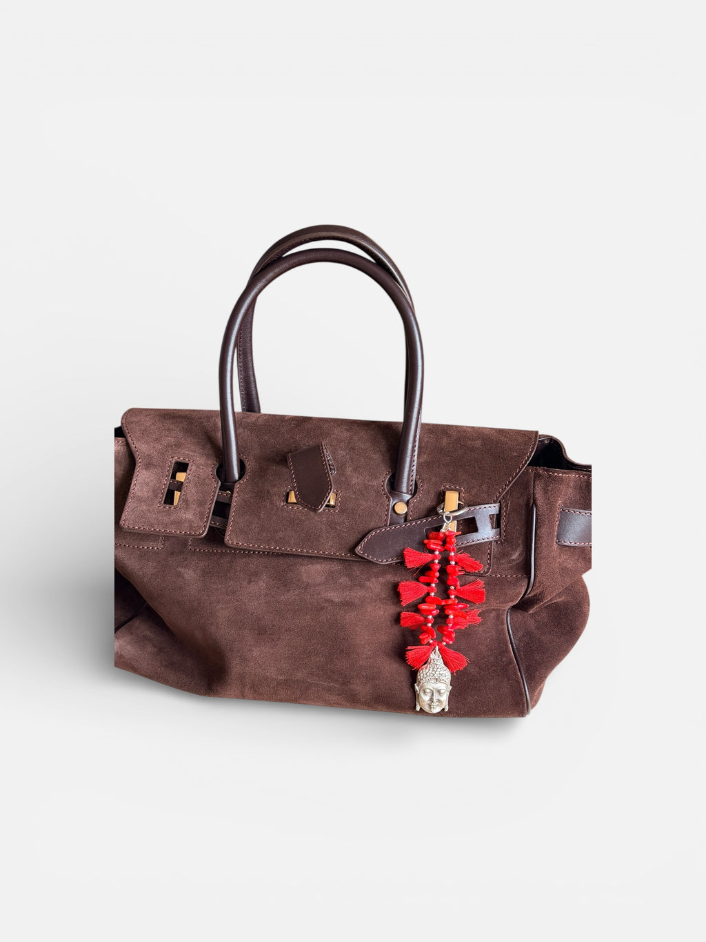 Red Beaded Buddha Bag Charm with Tassels