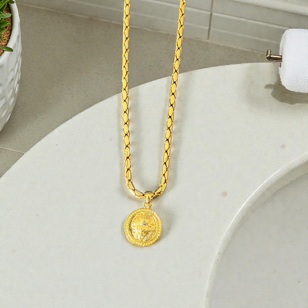 Gold-Plated Stainless Steel Coin Pendant Necklace for Everyday Wear
