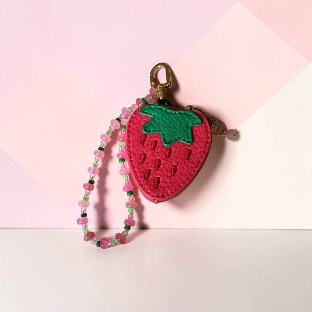 Strawberry Coin Purse Keyring | Cute Faux Leather Zip Pouch