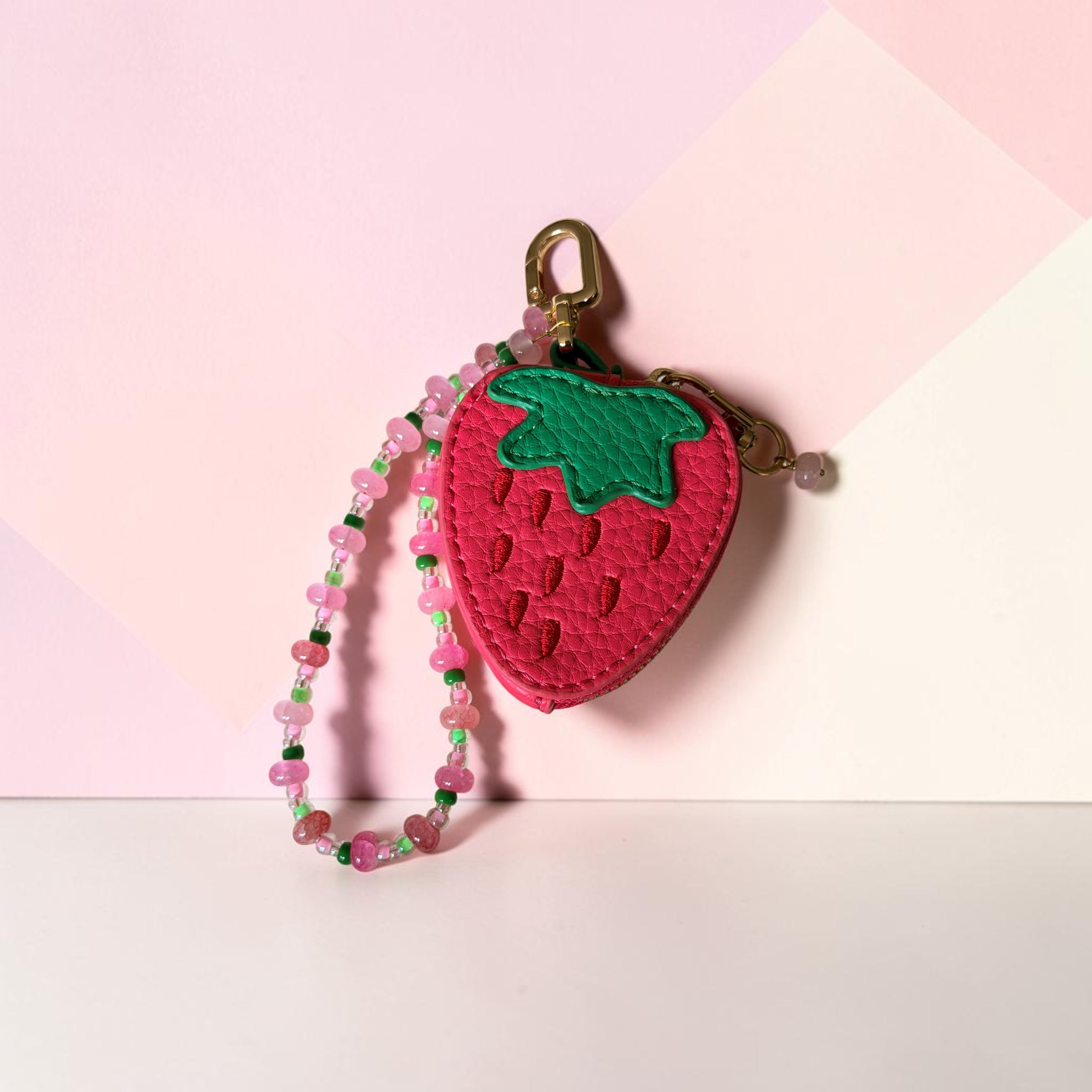 Strawberry Coin Purse Keyring | Cute Faux Leather Zip Pouch