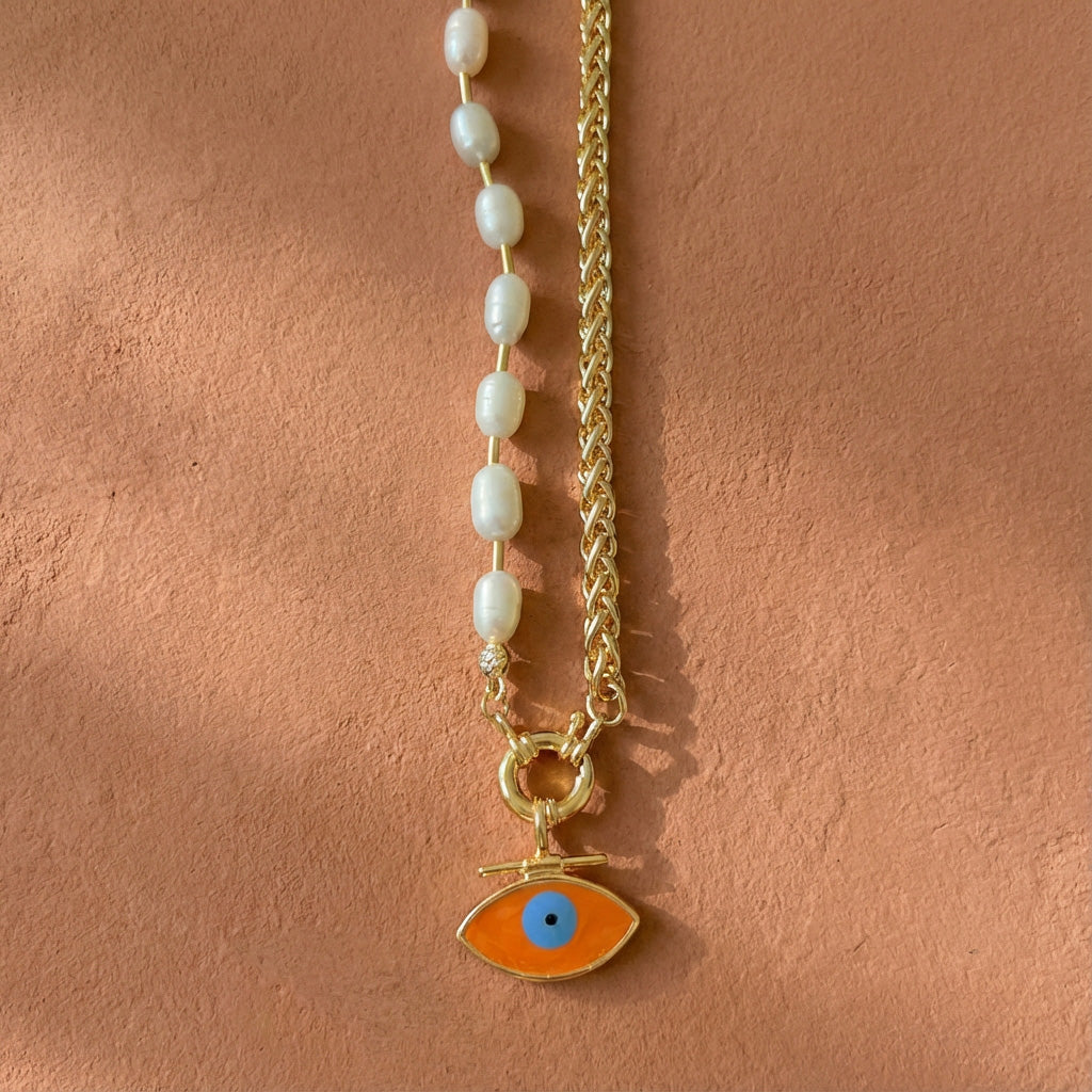 Evil Eye Pearl &amp; Chain Necklace