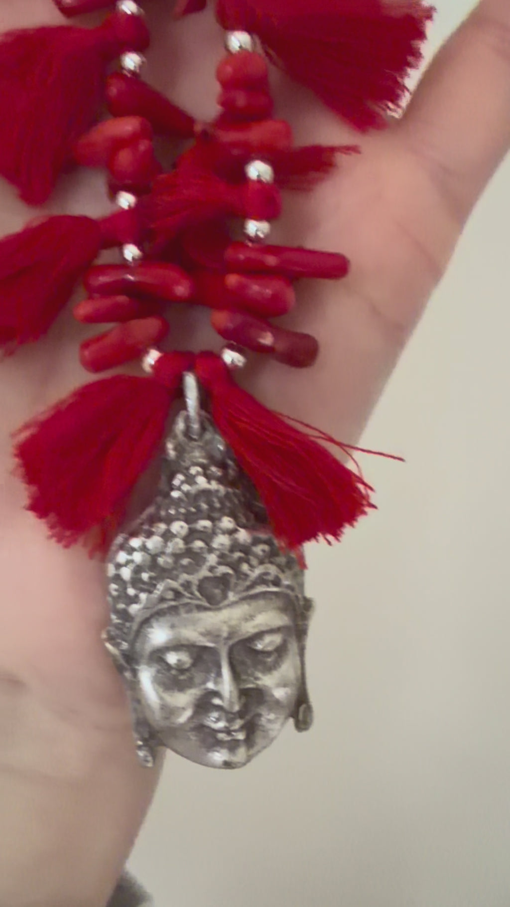 Red Beaded Buddha Bag Charm with Tassels