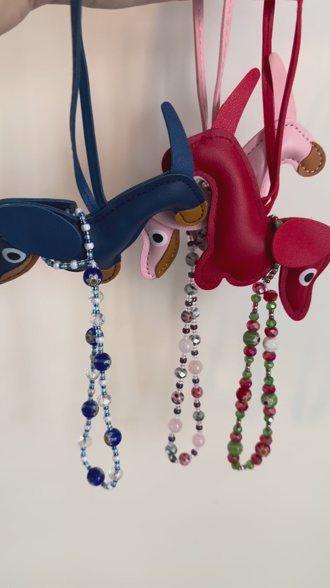 Handmade Faux Leather Dachshund Keychain with Beaded Strap