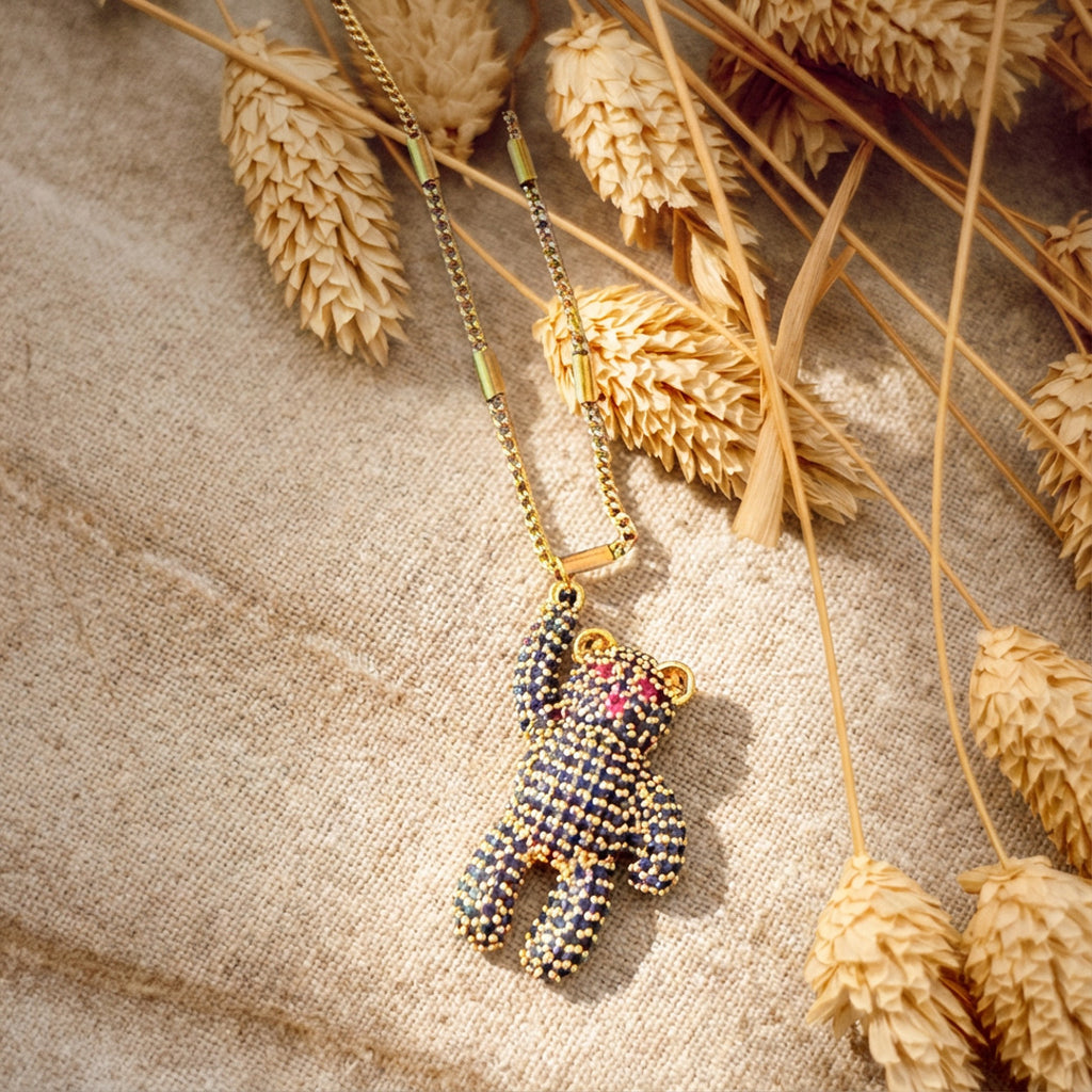 Sparkling Teddy Bear Pendant Necklace