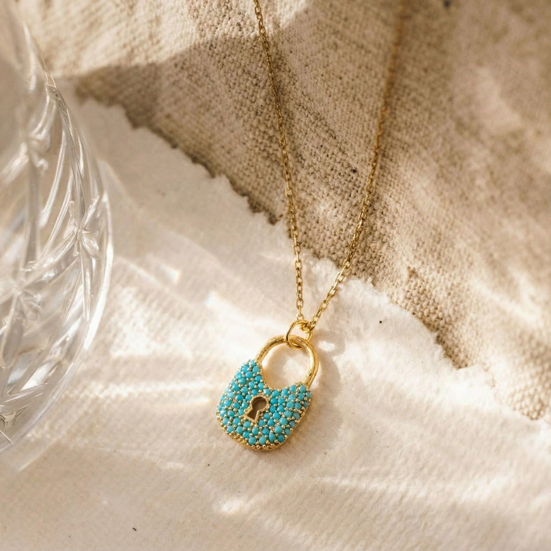 Turquoise Lock Pendant Necklace